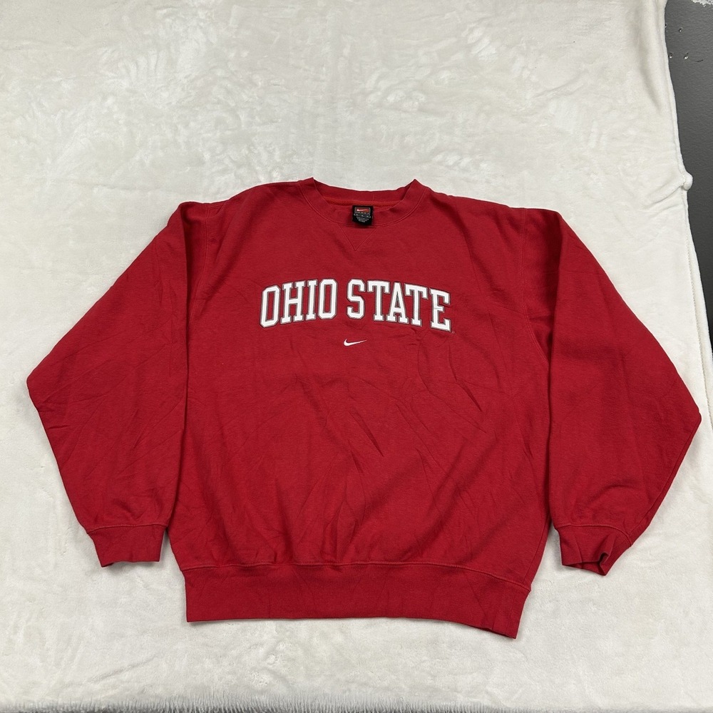Nike Sweatshirt Mens M Red Ohio State Buckeyes Embroidered Crewneck Swoosh